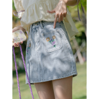 CACHE甜酷碰撞风格半身裙2022年日系俏皮时尚精致绣花牛仔A字裙