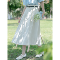 CACHE杏色半身裙女2022韩版学院风复古气质高腰显瘦a字中长款伞裙