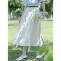 CACHE杏色半身裙女2022韩版学院风复古气质高腰显瘦a字中长款伞裙