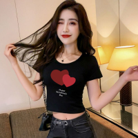 Cache Cache露脐短袖t恤女新款黑色露脐紧身高腰打底衫短款上衣