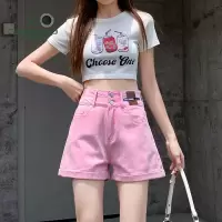 卡丹路高腰牛仔裤女夏季薄款2022年新款外穿宽松显瘦阔腿a字热裤
