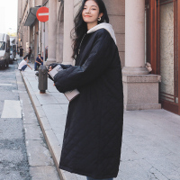 卡丹路菱形格轻薄女中长款冬季宽松绗缝轻便棉服港风ins外套潮