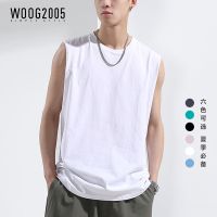 WOOG2005 夏季男士重磅纯棉背心运动坎肩无袖T恤男夏天纯色打底衫