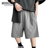 WOOG2005英伦西装短裤男夏季通勤直筒西裤设计感小众五分裤送链条