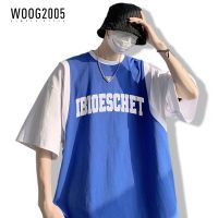 WOOG2005假两件短袖男生夏季设计感小众宽松t恤青少年百搭潮流ins