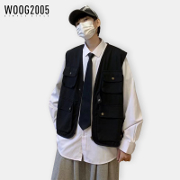 WOOG2005 工装马甲短袖男复古潮流情侣百搭上衣夏季运动坎肩背心