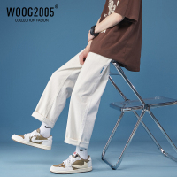 WOOG2005古着vintage裤子男夏季日系米白色工装裤潮牌直筒九分裤