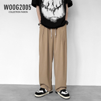 WOOG2005古着vintage棕色裤子男夏季垂感冰丝阔腿裤oversize西裤