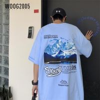 WOOG2005夏季薄款ins潮短袖T恤男宽松港风印花上衣五分袖体恤