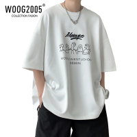 WOOG2005重磅精梳棉t恤男短袖ins美式街头设计高级感上衣七分袖夏