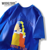 WOOG2005克莱因蓝美式重磅t恤oversize像素风小领口短袖男夏季款