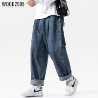 WOOG2005 大码牛仔裤男纽扣美式宽松直筒大裤脚阔腿裤潮流休闲裤