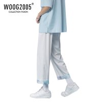 WOOG2005 高级感裤子男夏季款ins潮流白色垂感阔腿裤九分裤休闲裤