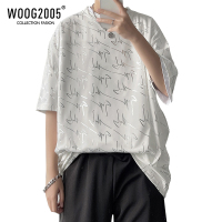 WOOG2005冰丝男t恤仙气正肩短袖男夏季潮牌高级感男装半袖体恤衫