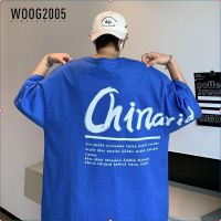WOOG2005休闲国潮情侣t恤欧美街头印花宽松莱克因蓝短袖男七分袖