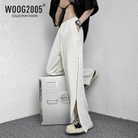 WOOG2005冰丝裤子男冷淡风男装高级感拉链开叉防蚊裤垂感拖地长裤