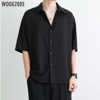 WOOG2005 黑色衬衫男短袖潮流高级感痞帅上衣男士外套休闲白衬衣