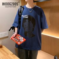 WOOG2005藏青色欧美街头T恤oversize夏季vtg短袖男设计感小众体恤