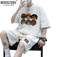 WOOG2005华夫格白色短袖男夏季运动服套装男短裤高级感休闲两件套