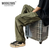 WOOG2005欧美街头裤子vibe高街军绿色日系cityboy工装裤复古男裤