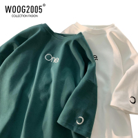 WOOG2005圆领短袖T恤男夏季新款港风潮牌宽松休闲半袖百搭五分袖