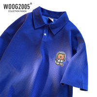 WOOG2005美式Polo衫华夫格短袖男夏季小熊贴标重磅克兰因蓝T恤潮