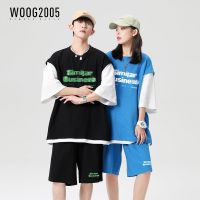 WOOG2005情侣短袖T恤套装男夏季新款大码宽松运动短裤休闲两件套