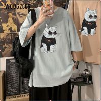 WOOG2005棉麻短袖夏季新款印花T恤男大码五分袖男宽松七分袖上衣