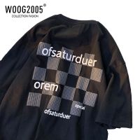 WOOG2005棋盘格短袖男夏季t恤oversize潮牌宽松七分袖潮流体恤衫