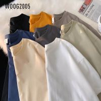 WOOG2005ins夏季纯色T恤韩版潮流牌圆领短袖宽松百搭七分袖男