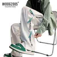 WOOG2005裤子男小众设计感vibe国潮高街hiphop直筒宽松白色工装