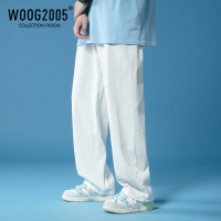 WOOG2005白色牛仔裤男宽松直筒盐系日系裤子高街潮ins宽松休闲裤