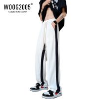 WOOG2005白色裤子高街潮ins夏季薄款垂坠感冰丝阔腿裤男直筒长裤