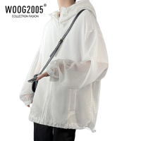 WOOG2005白色连帽防晒外套夏季薄款透气遮阳潮流夹克上衣情侣衬衫