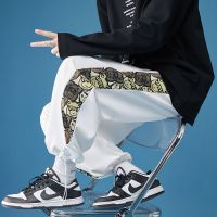 WOOG2005夏季薄款休闲裤子男小熊印花运动裤潮流帅气抽绳束脚卫