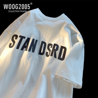 WOOG2005美潮t恤oversize夏季薄款boy短袖白色小领口纯棉半袖体恤