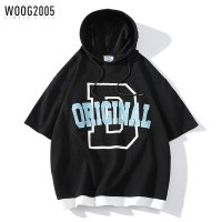 WOOG2005 2022年夏季新款短袖珠地潮牌连帽t恤潮流宽松百搭体恤男