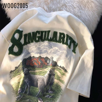 WOOG2005艺术生风景高级感美式复古字母夏季新款短袖t恤男生半袖