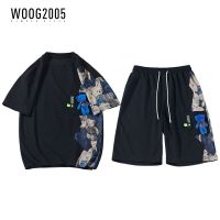 WOOG2005小熊刺绣套装男短袖短裤一套夏季潮牌大码宽松情侣两件套