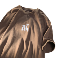 WOOG2005美式复古t恤vintage短袖男夏季小领口重磅五分袖体恤上衣