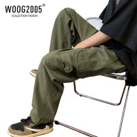WOOG2005军绿色裤子日系复古cityboy工装裤男夏季阿美咔叽阔腿裤