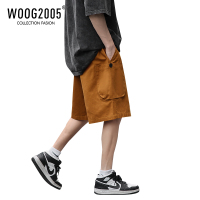WOOG2005日系复古工转短裤男卡其色宽松休闲百搭cityboy5分直筒裤