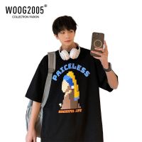 WOOG2005短袖t恤男夏季宽松ins潮牌梵高发泡颗粒像素半袖体恤