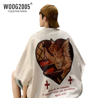 WOOG2005美式高街短袖t恤男夏季宽松潮牌嘻哈印花复古半袖情侣装