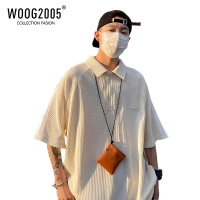 WOOG2005华夫格polo衫短袖男美式ins翻领半袖t恤男夏季潮流体恤衫