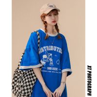 WOOG2005中性2022夏季新款港风卡通全棉宽松ins情侣款短袖宽松T恤