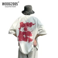 WOOG2005发泡印花短袖t恤男2022夏季新款薄款短袖oversize七分袖