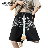 WOOG2005美式复古短裤男夏季黑色宽松vintage潮牌街头五分休闲裤