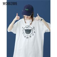 WOOG2005卡通青蛙印花大码宽松短袖T恤港风韩版纯棉体恤中性上衣