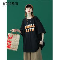 WOOG2005夏季新款短袖T恤男韩版字母印花纯棉五分袖情侣圆领上衣